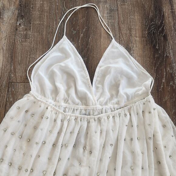Retrofete Zadie Embellished Silk Chiffon Dress Sleeveless White Large NWT Maxi - Picture 8 of 14